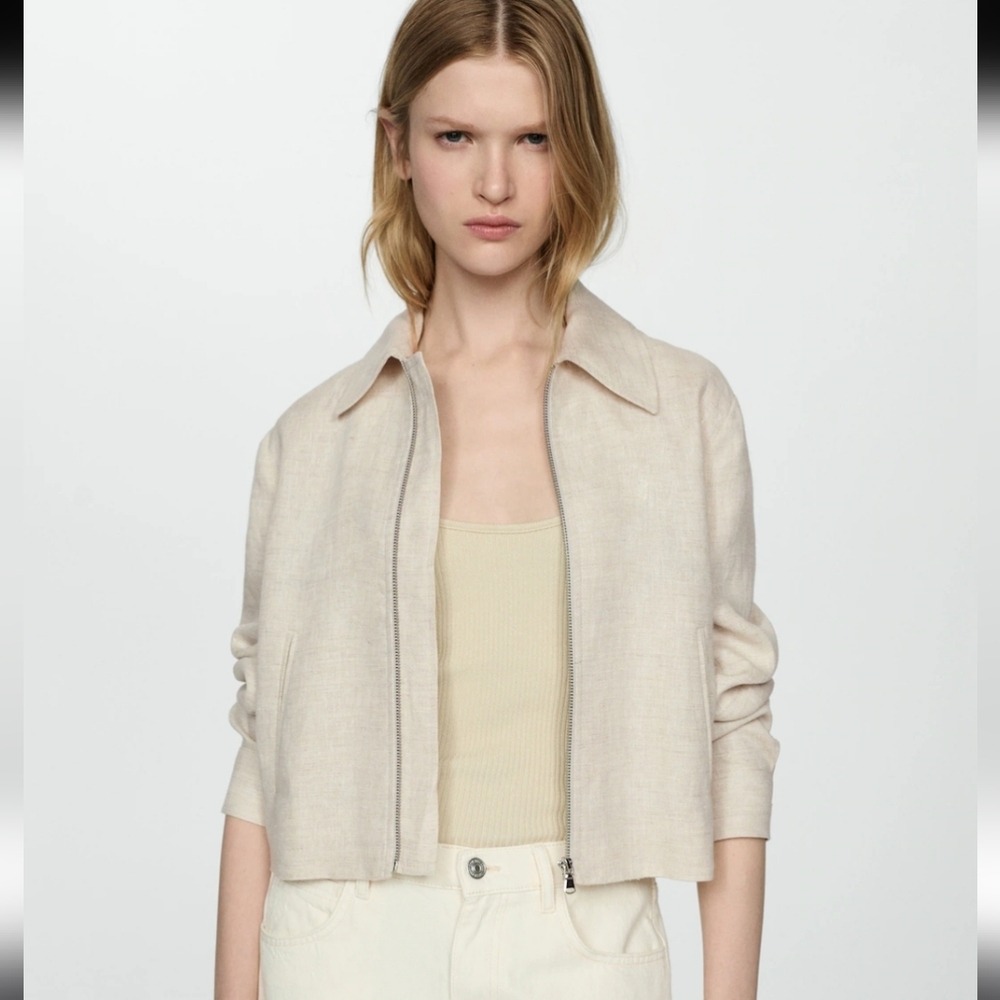 100% linen jacket with zip XL Light/Pastel